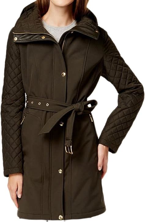 michael kors faux leather trim trench coat|Michael Kors belted raincoat.